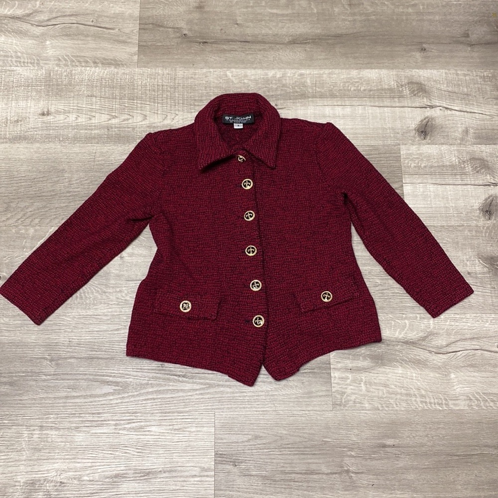 St John Collections by Marie Gray Crimson/Black/Metallic YarnTweed Blazer - Picture 10 of 14